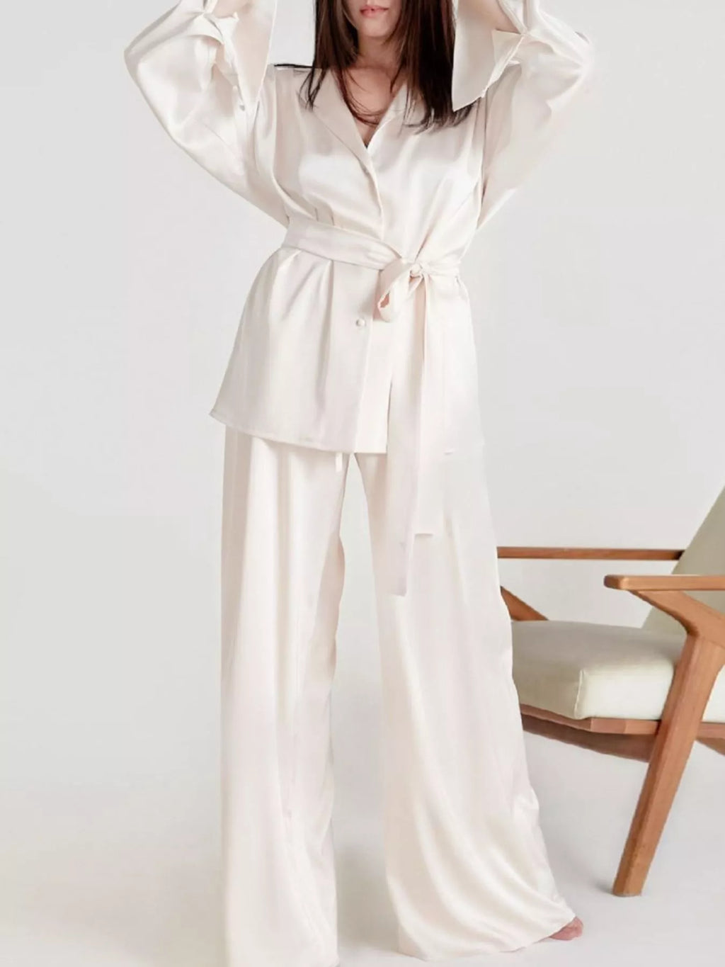 Satin Long Sleeve Shirt and Pants Set - Lilixa.store