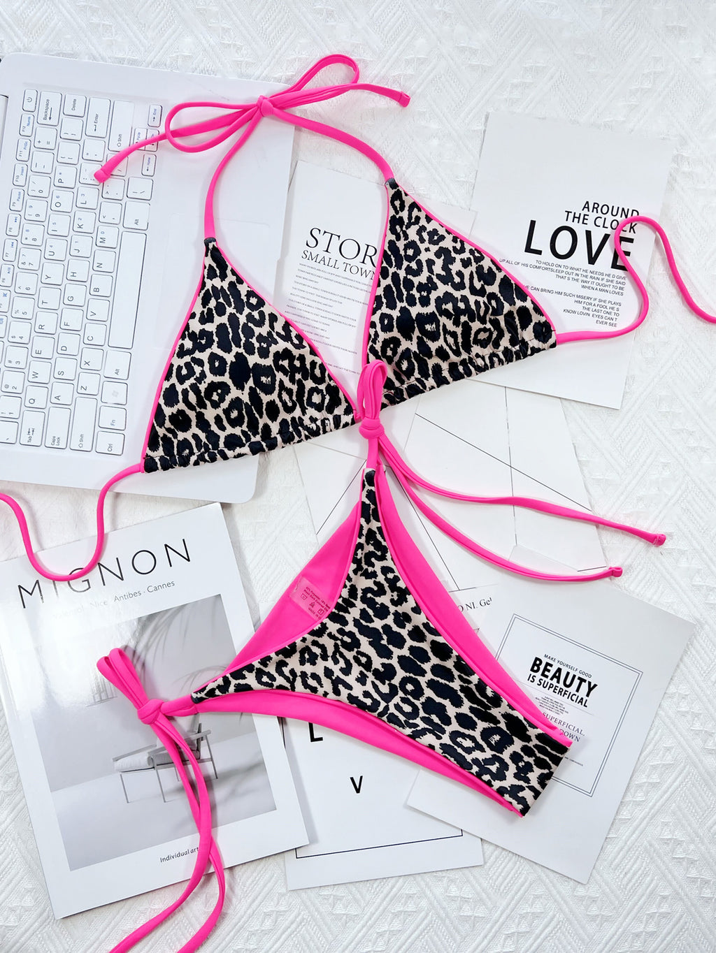 Leopard Print Halter Neck Tie Side Bikini Set - Lilixa.store