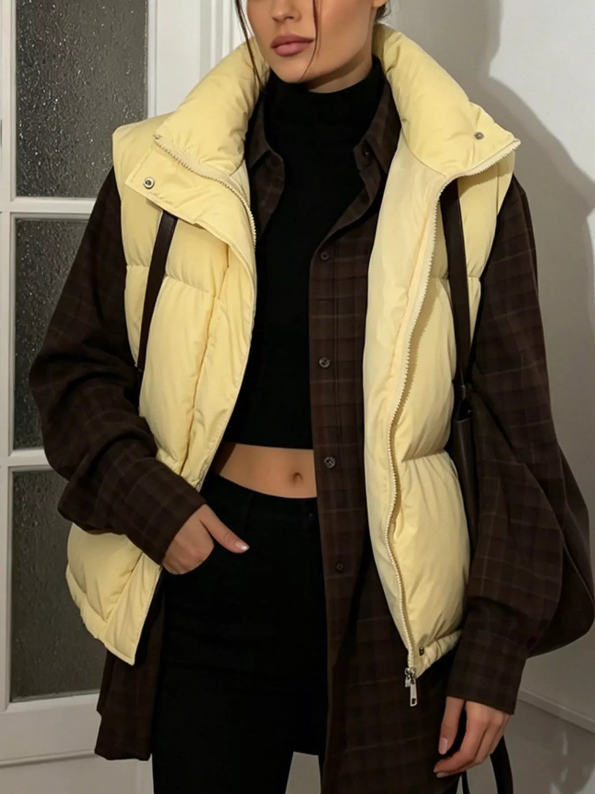 Snap-Button Placket Quilted Puffer Vest Coat, view 16