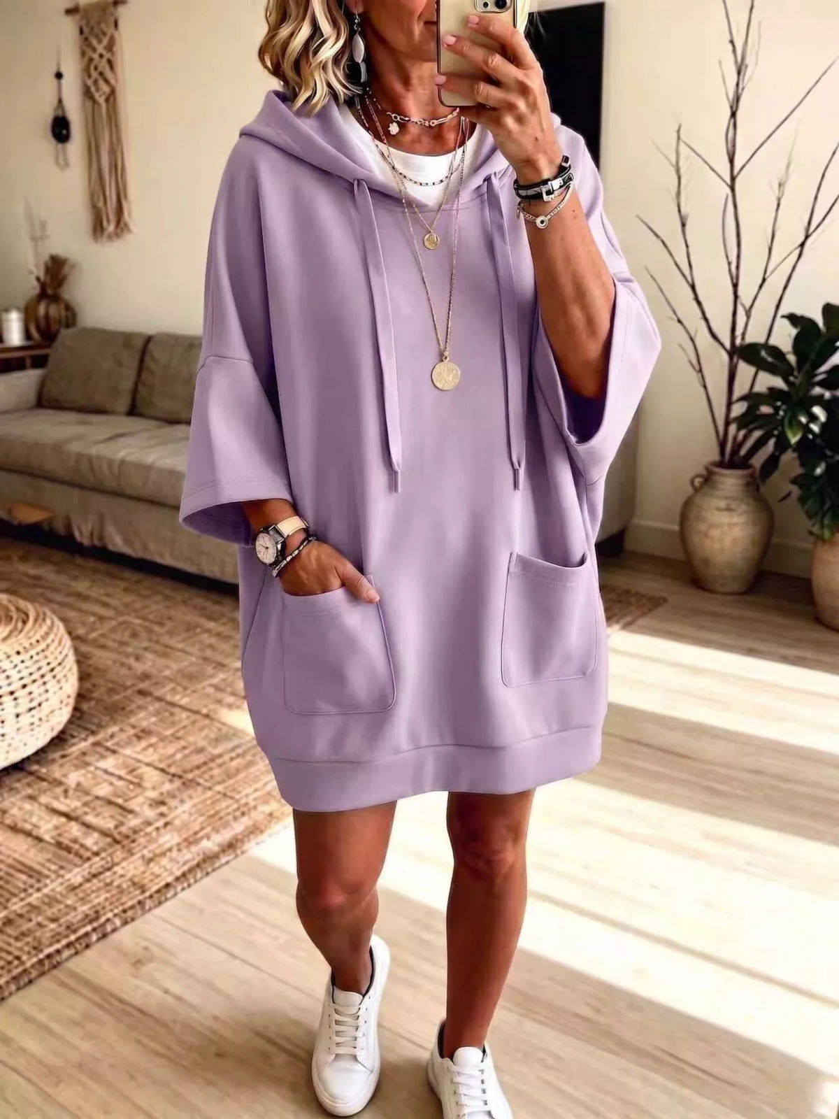 Full Size Drawstring Oversized Front Pockets Oversized Hoodie Plus Size - Lilixa.store