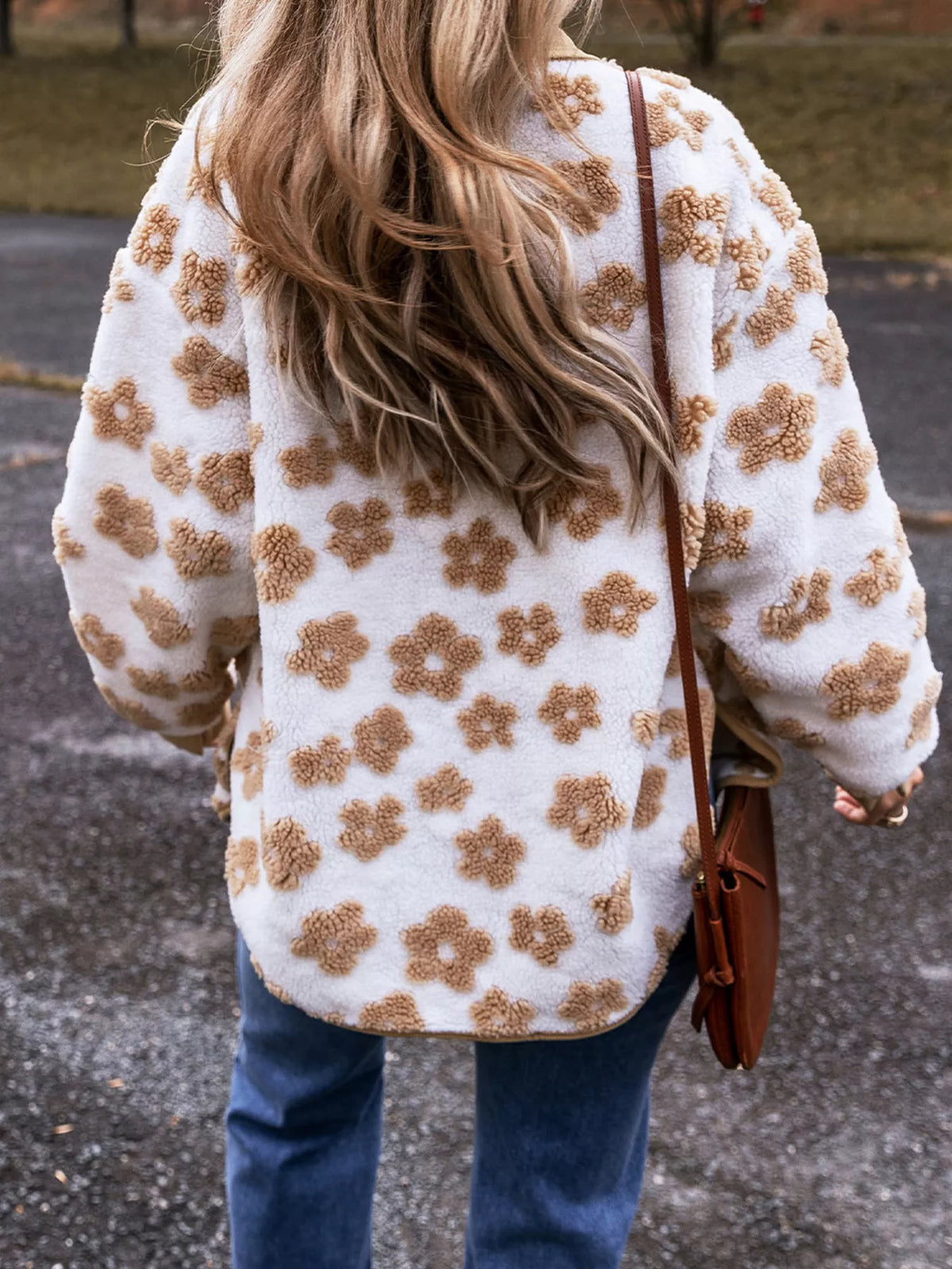 Flower Pattern Button Up Fleece Jacket - Lilixa.store