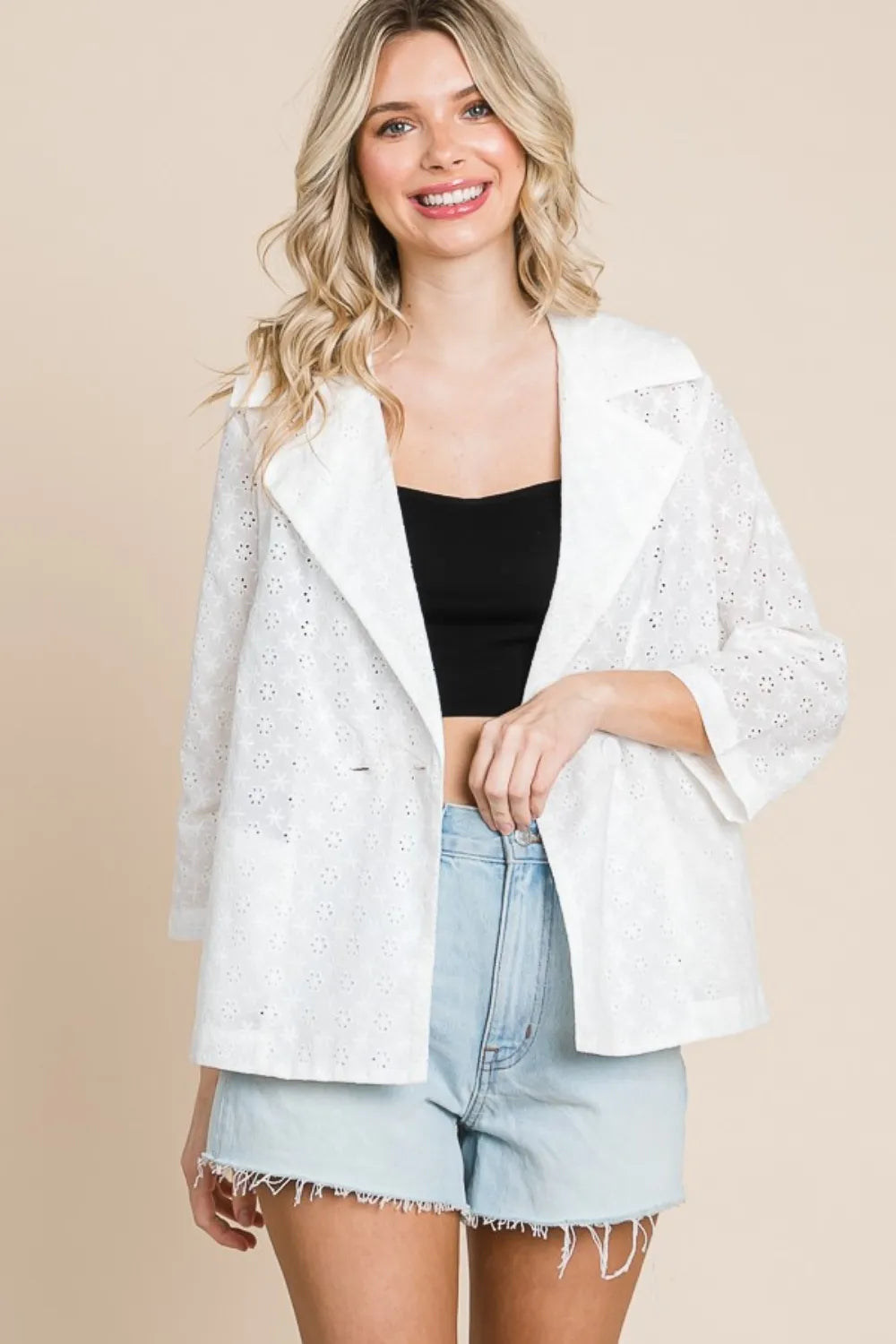 Culture Code Double Breasted Eyelet Jacket with Pockets, view 4
