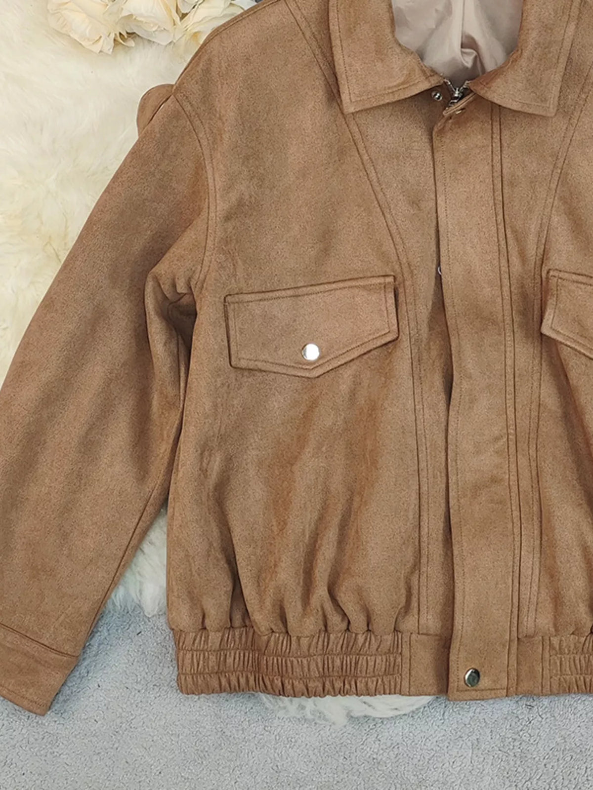 Zip Up Oversized Jacket in Taupe, view 8