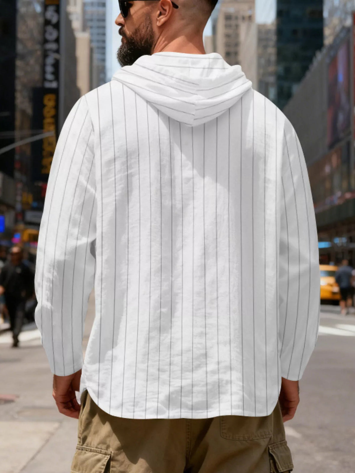 Men's Full Size Casual Striped Henley Hoodie with Drawstring Plus Size, view 3