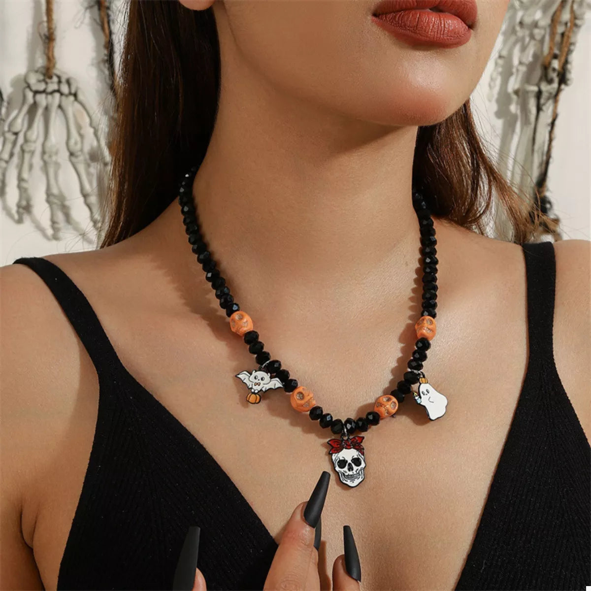 Halloween Skull Ghost Charm Necklace - Lilixa.store