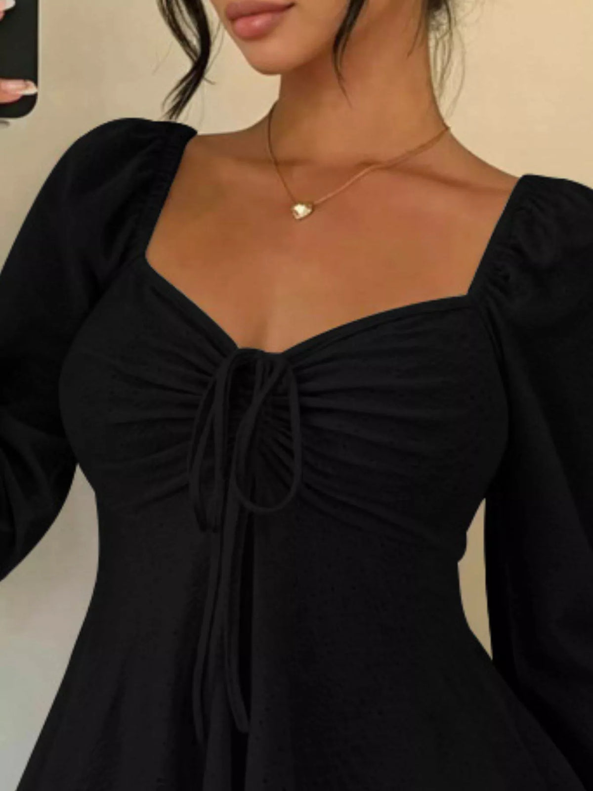 Ruched Sweetheart Neck Long Sleeve Top, view 3