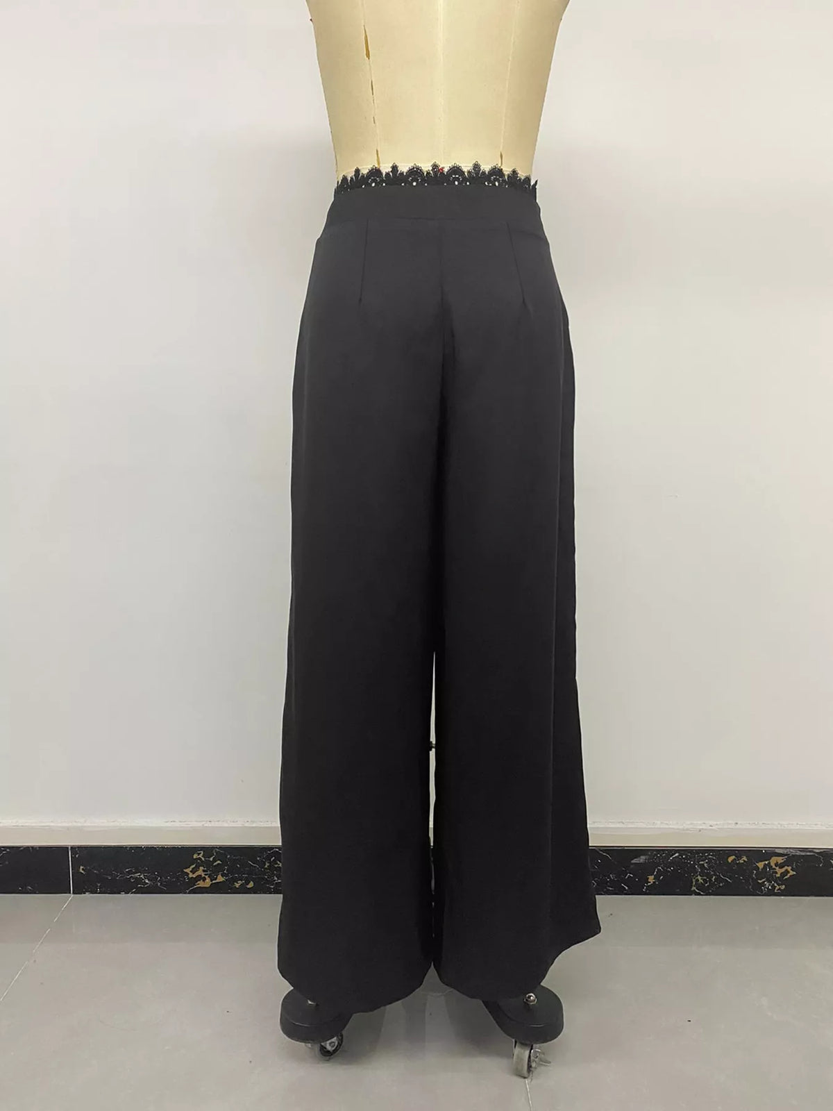 High-Waisted Wide-Leg Lace-Trimmed Pants