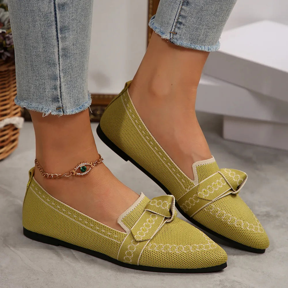 knitted Slip-On Flats with Bow in Chartreuse