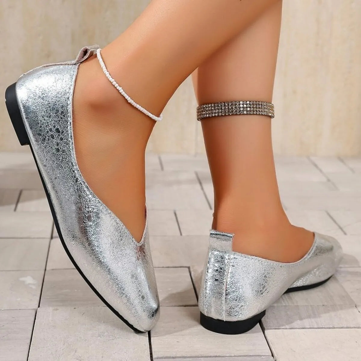 Sparkly Metallic Ballet Flat Loafers, view 4