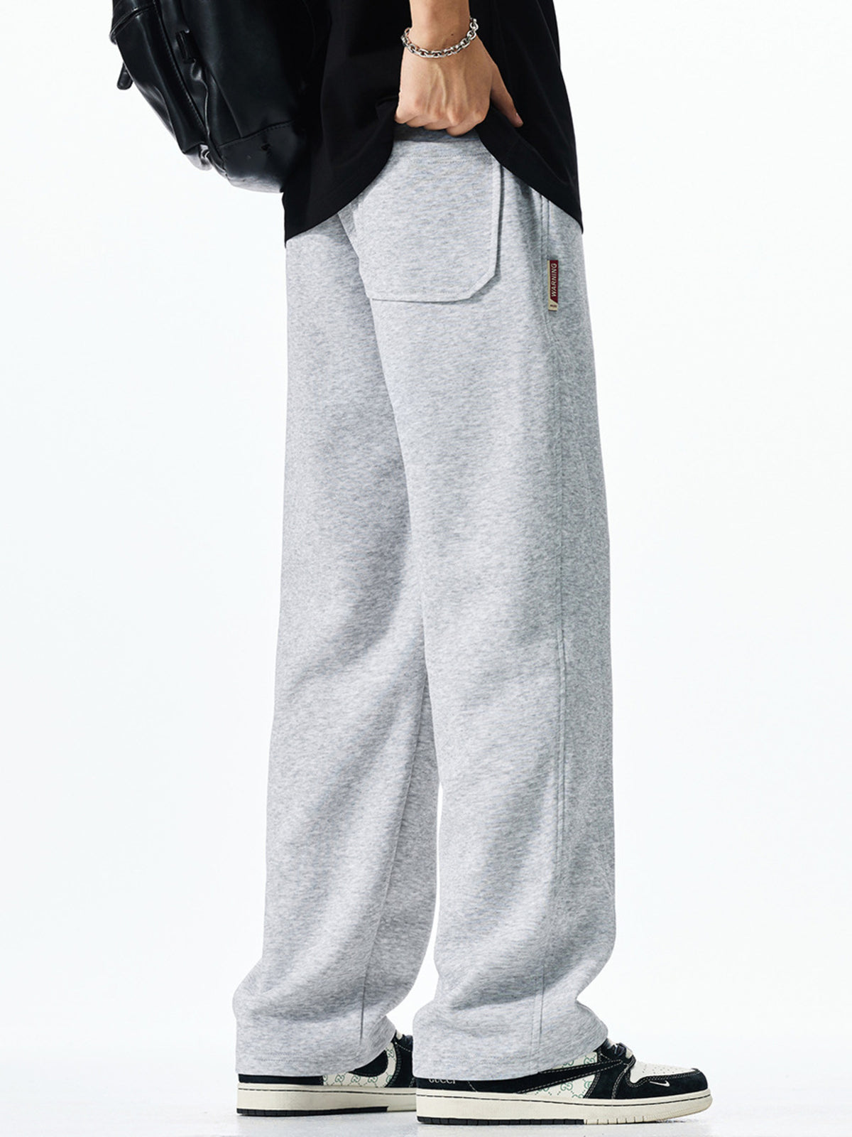 Men's Plus Size Casual Loose-Fit Drawstring Sweatpants in Light Gray, view 4