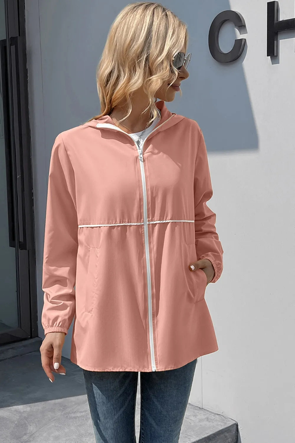 Ivy Lane Zip Up Long Sleeve Hooded Watertight Jacket, view 11