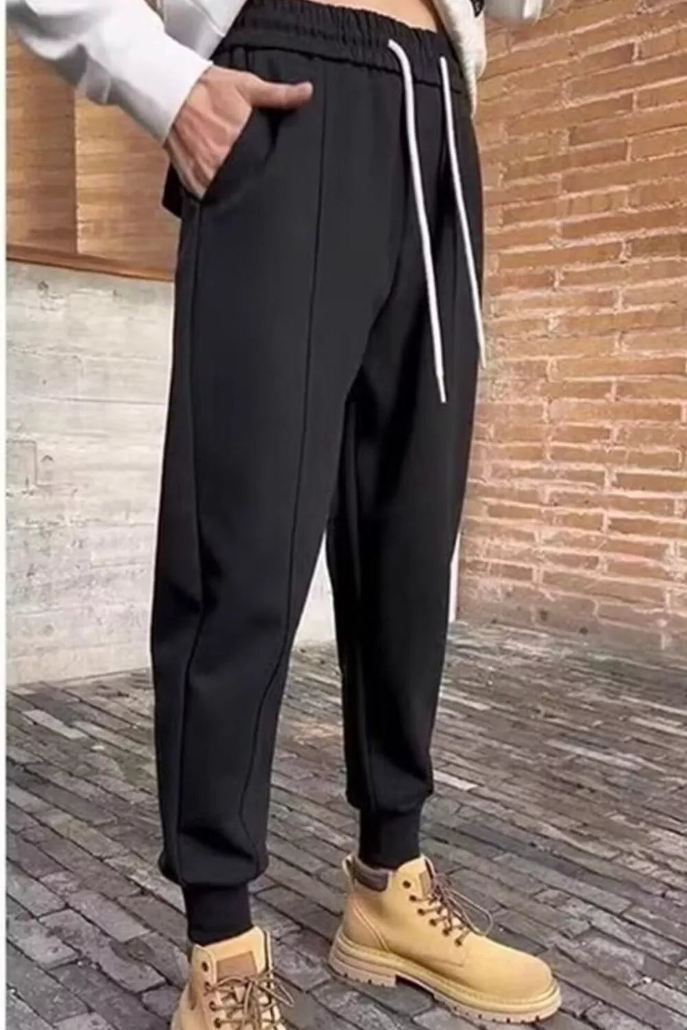 Men's Plus Size Drawstring Loose Fit Joggers in Black, view 2