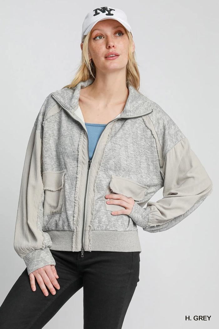 Umgee Two-Way Jacquard Zip-Up Jacket