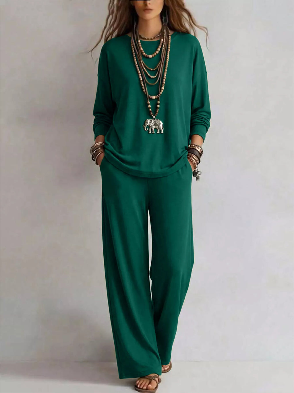 Round Neck T-Shirt and Wide-Leg Pants Set - Lilixa.store