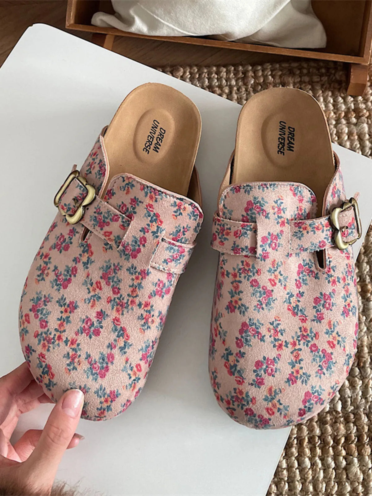 Floral Pattern Round Toe Slip-Ons in Floral Blue, view 8