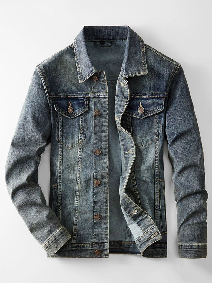 Men's Plus Size Vintage Wash Denim Jacket - Lilixa.store