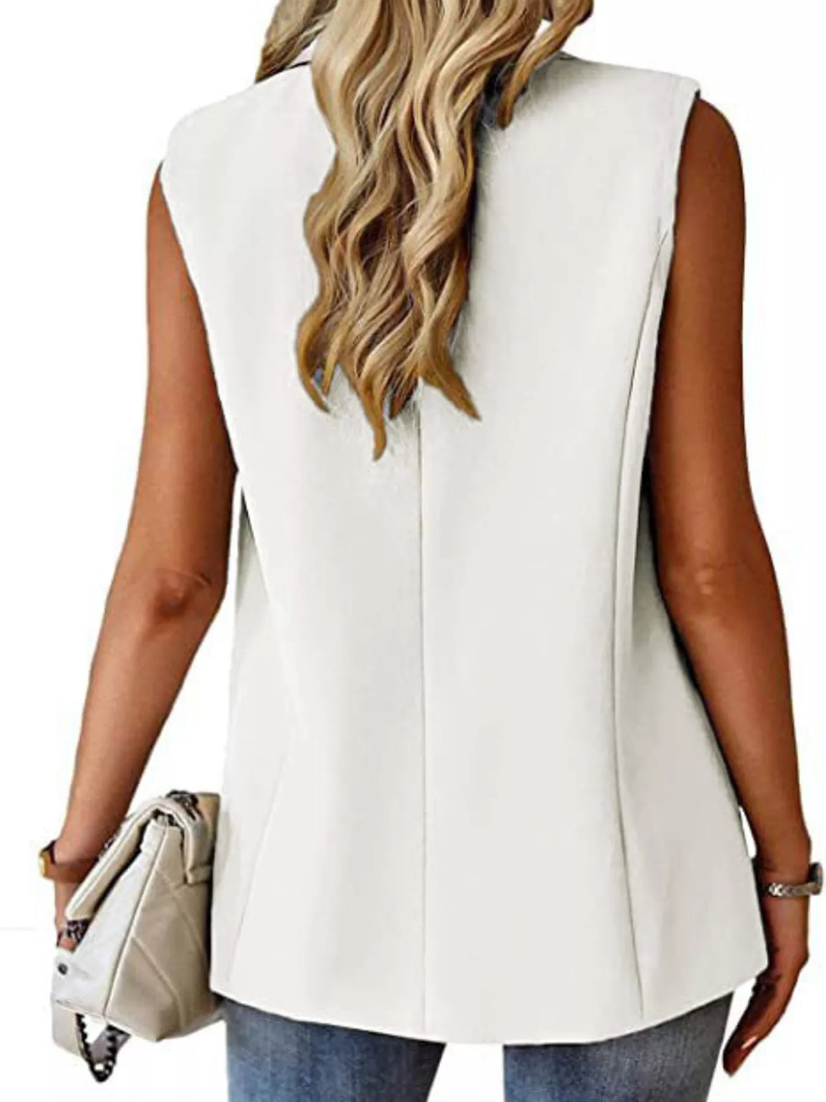 Full Size One Button Lapel Collar Vest Coat Plus Size - Lilixa.store