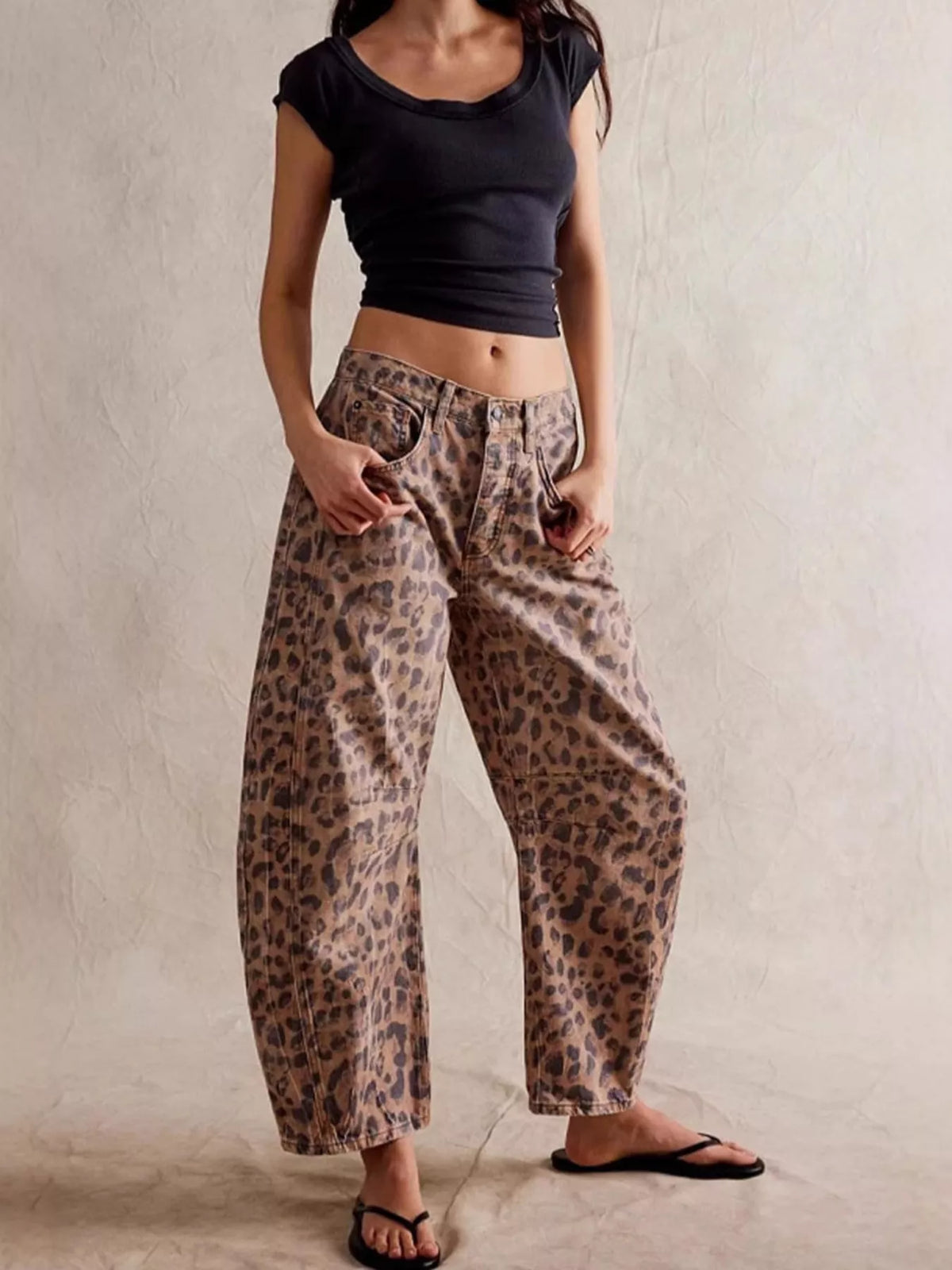 Leopard Print Wide Leg Jeans - Lilixa.store