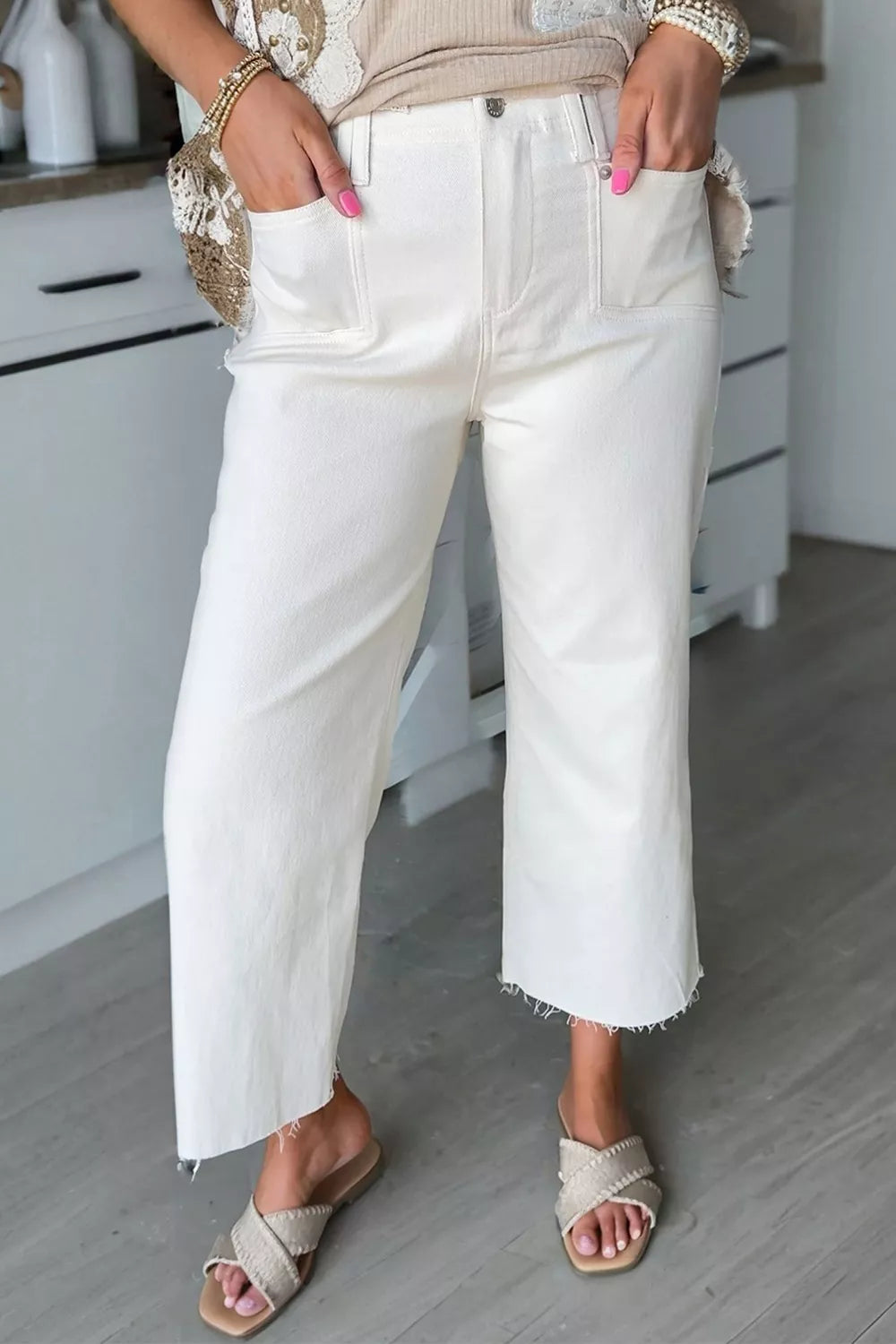 Raw Hem Ankle-length Loose Jeans - Lilixa.store