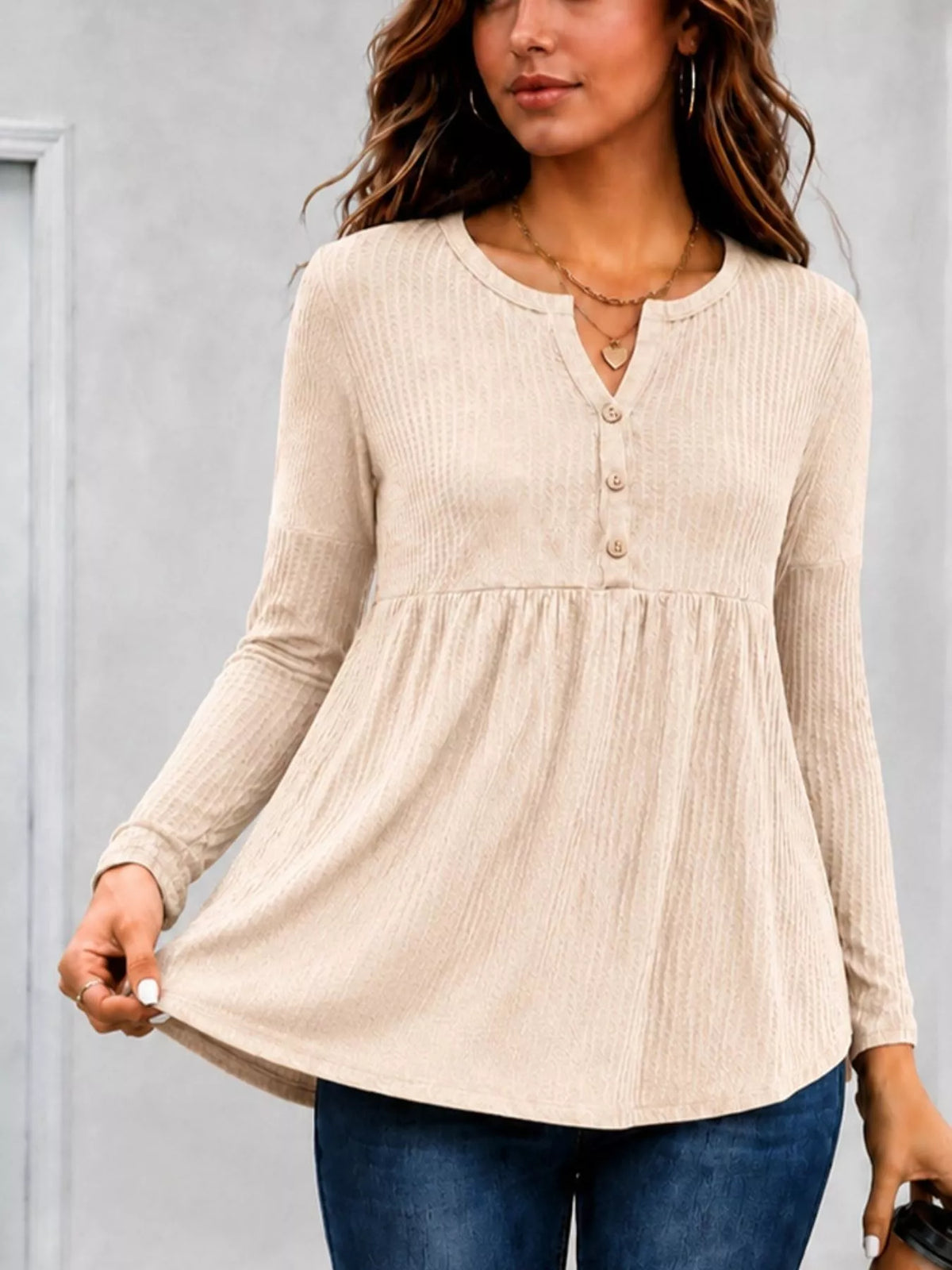 Textured Long Sleeve Peplum Top