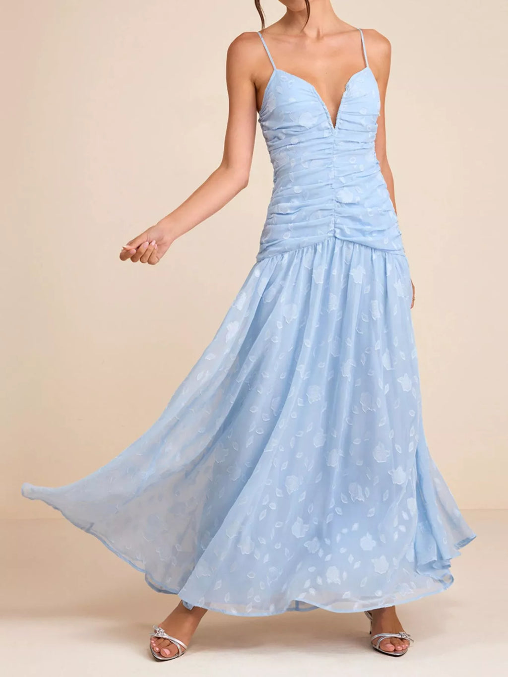 Ruched Spaghetti Strap Maxi Dress - Lilixa.store