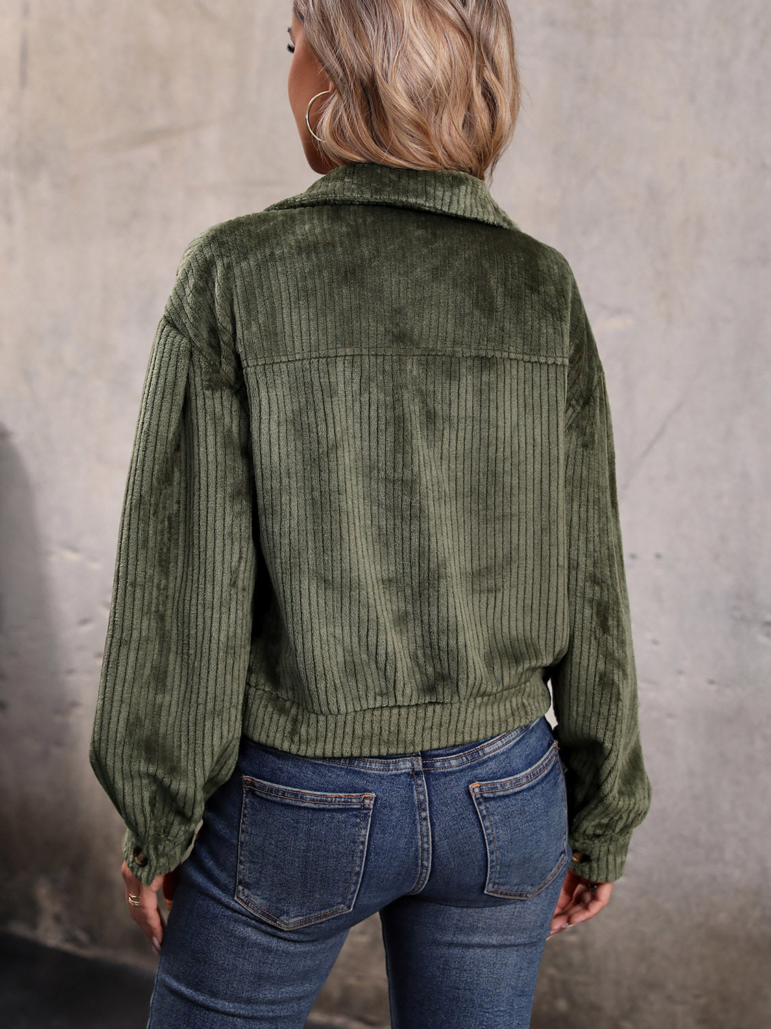 Perfee Collared Neck Button Front Jacket with Pockets in Moss, view 2