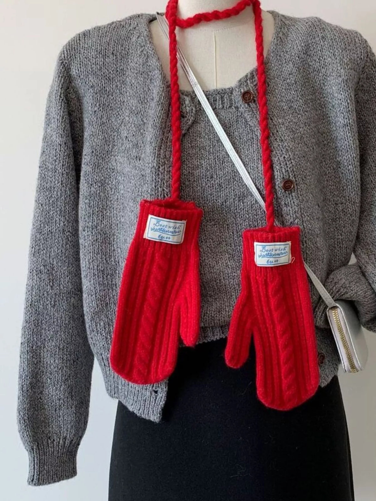Cable Knitted Mittens with Neck Strap - Lilixa.store