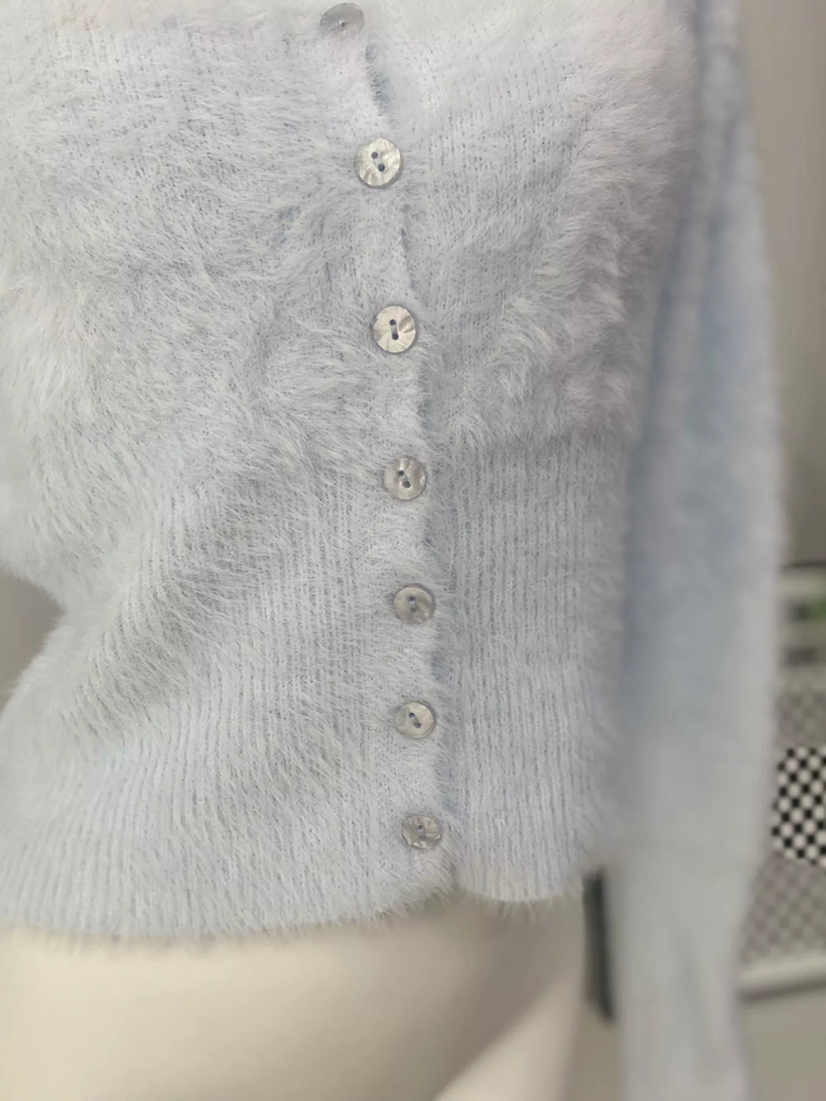 Soft Fuzzy Button-Down Cropped Cardigan, view 13