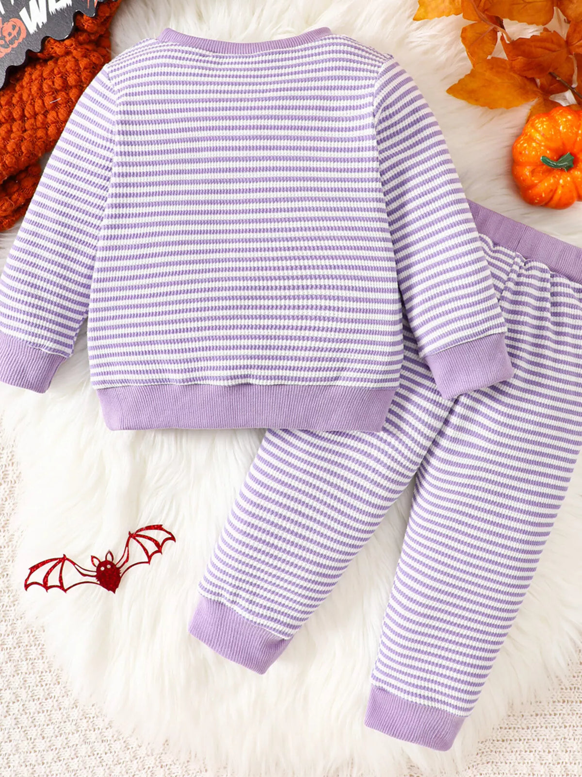 Children's Halloween Pumpkin Striped Long Sleeve Pajama Set - Lilixa.store