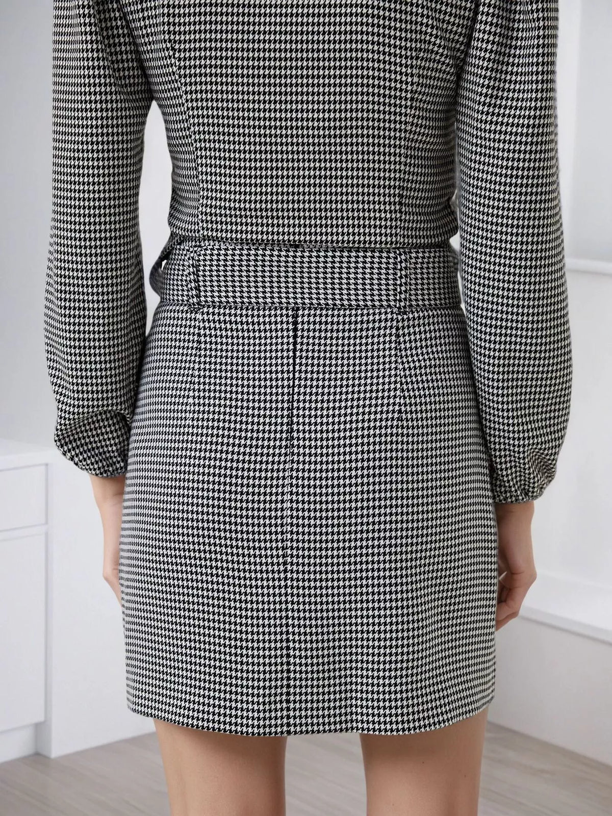 Contrast Collar Houndstooth Mini Dress