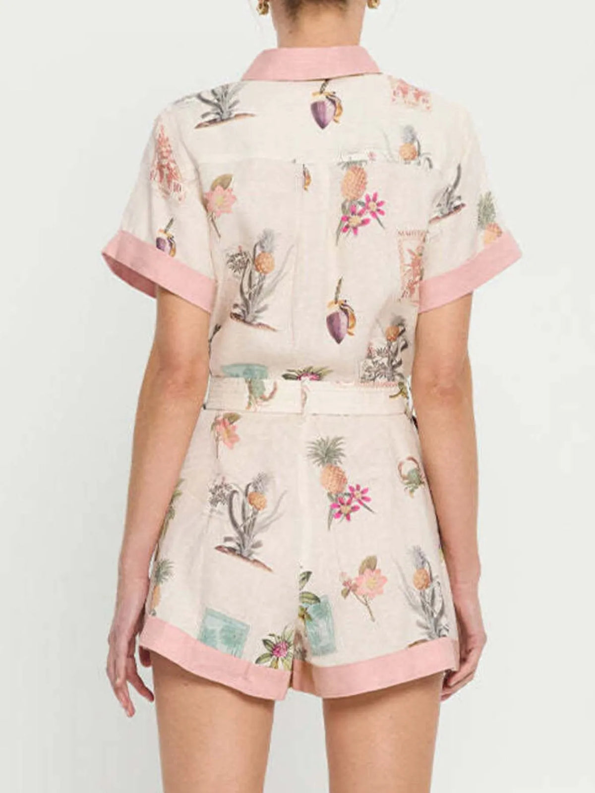 Printed Short Sleeve Romper with Belt - Lilixa.store