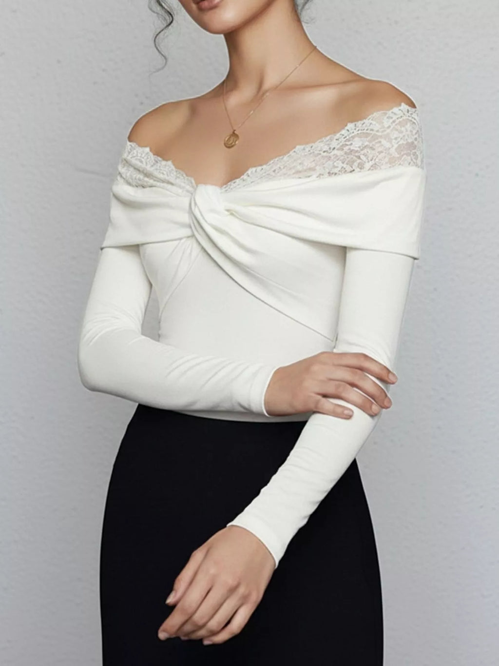 Lace Detail Off-Shoulder Long Sleeve Bodysuit - Lilixa.store