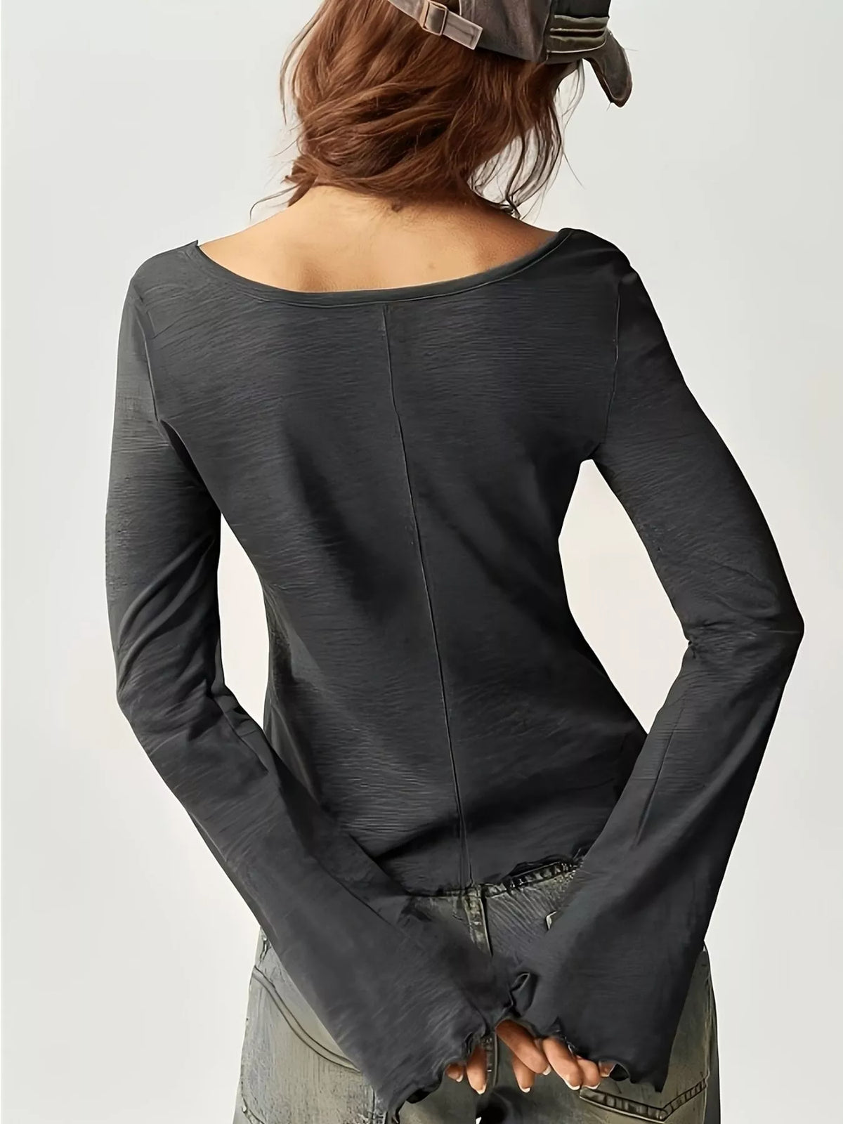 Long Sleeve Square Neck Slim-Fit T-Shirt - Lilixa.store