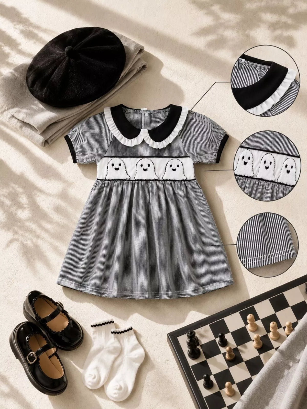 Children's Halloween Ghost Smocked Gingham Dress