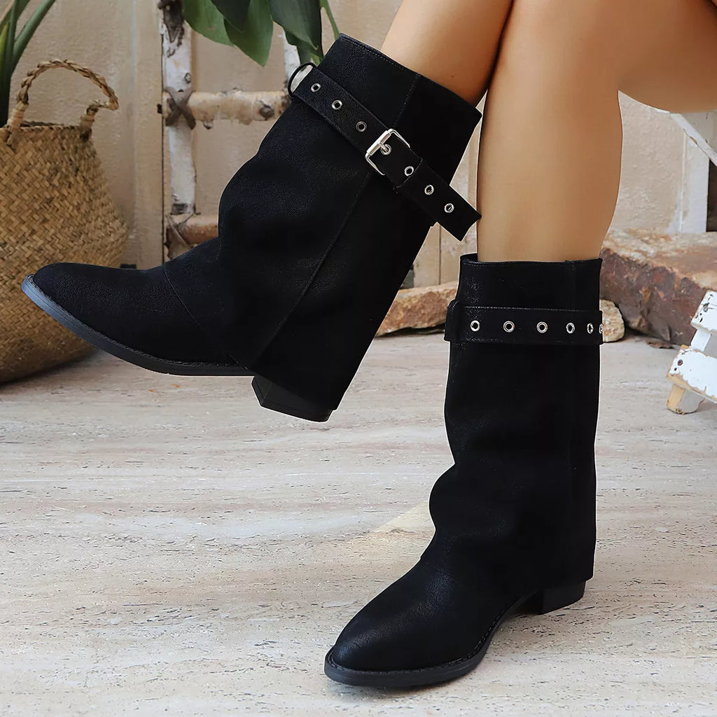 Point Toe Block Heels Boots - Lilixa.store