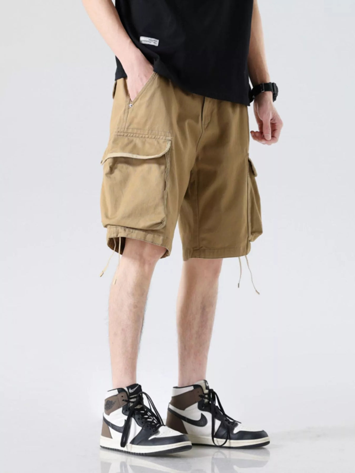 Men's Drawstring Wide Leg Cargo Shorts, view 5