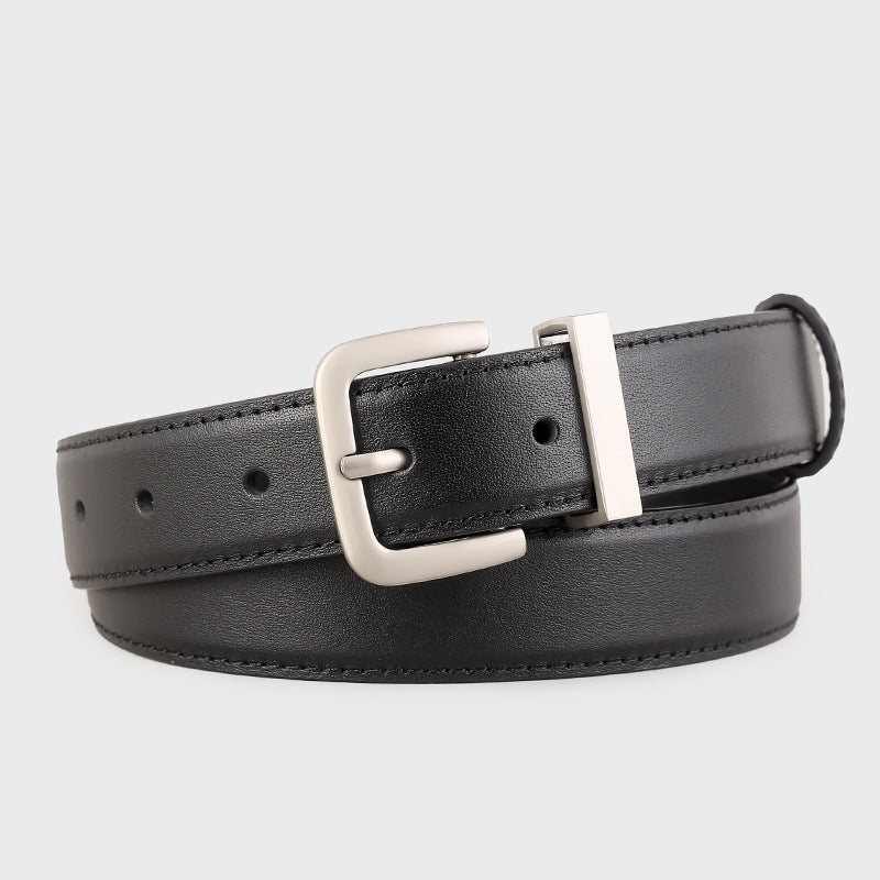 Classic Leather Belt with Silver Buckle - Lilixa.store