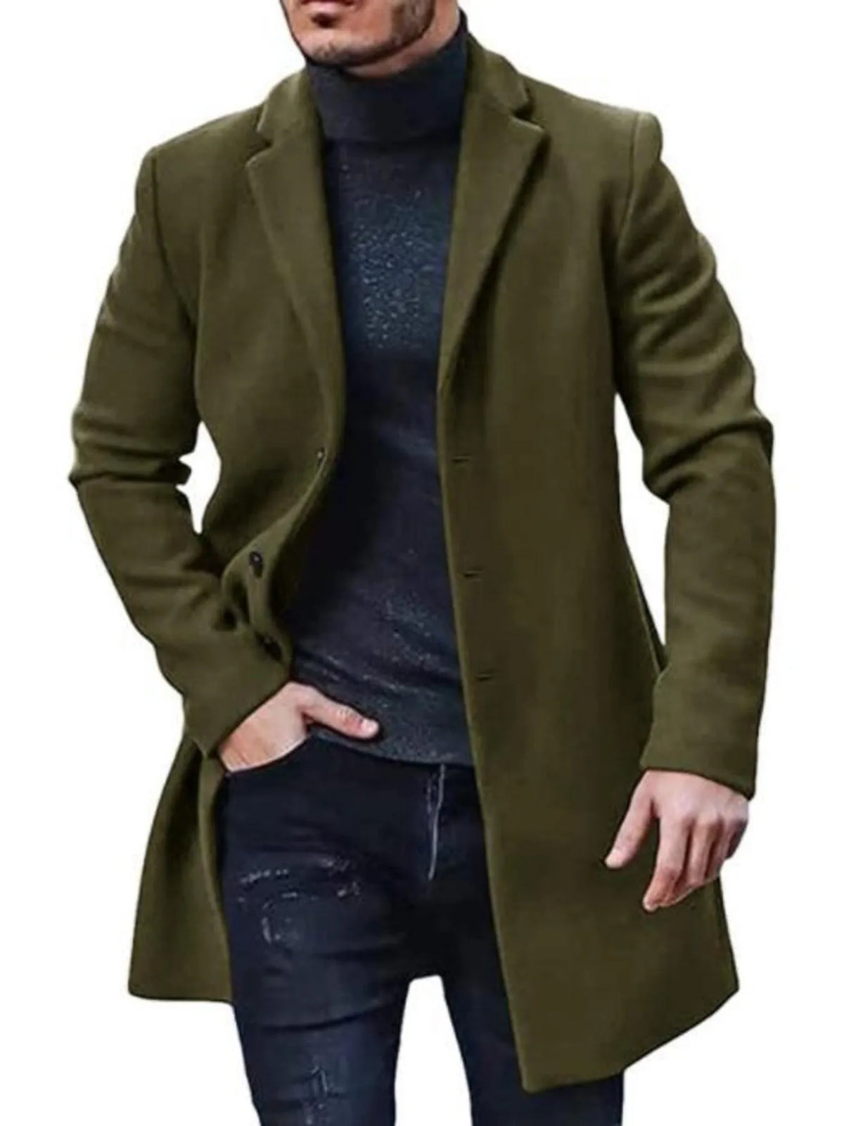 Men's Plus Size Classic Long Sleeve Overcoat in Green