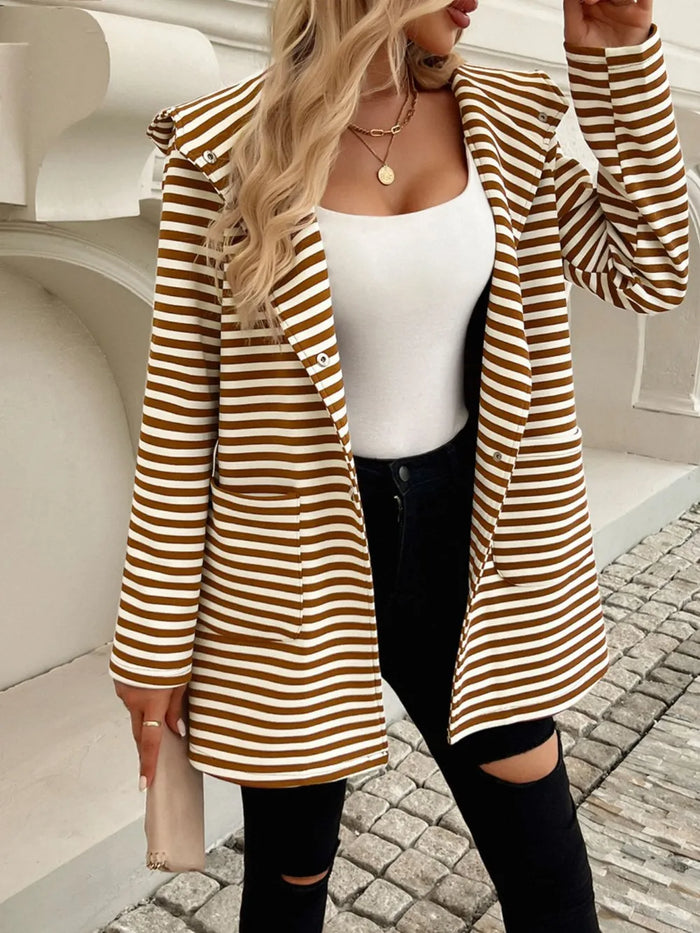 Devine Striped Long Sleeve Hooded Outerwear in Brown