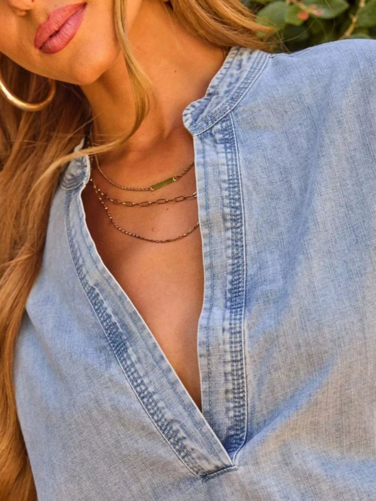 Notched Dropped Shoulder Denim Top in Blue, view 5