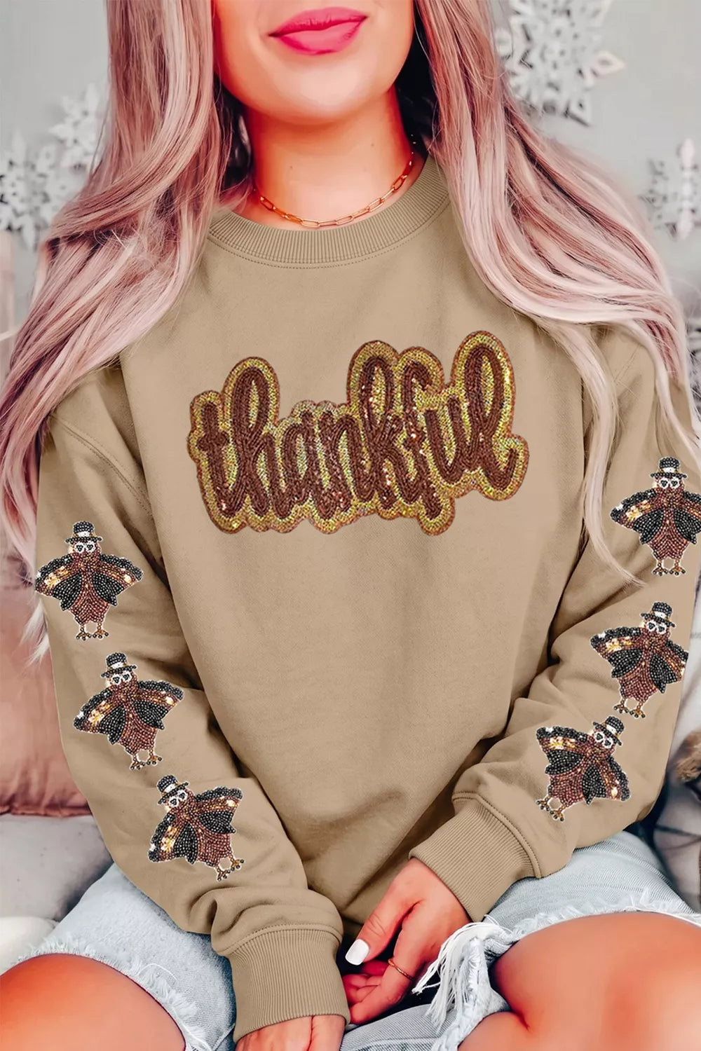 Turkey Season Thankful Sequin Sweatshirt