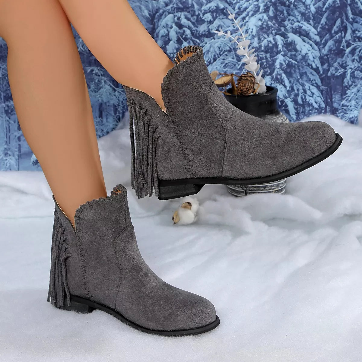 Fringe Point Toe Ankle Boots - Lilixa.store