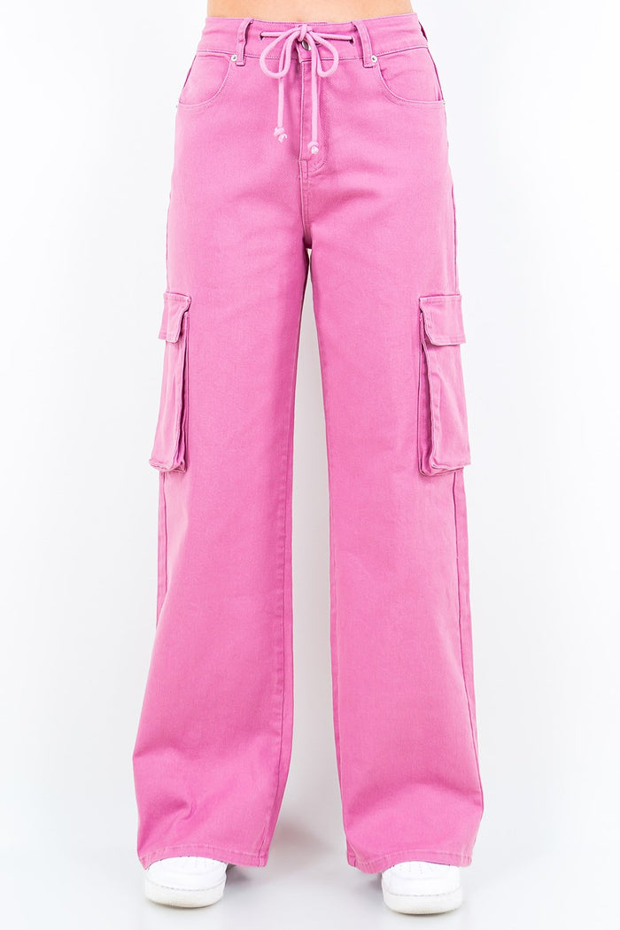 American Bazi Full Size Drawstring Wide Leg Cargo Pants Plus Size - Lilixa.store