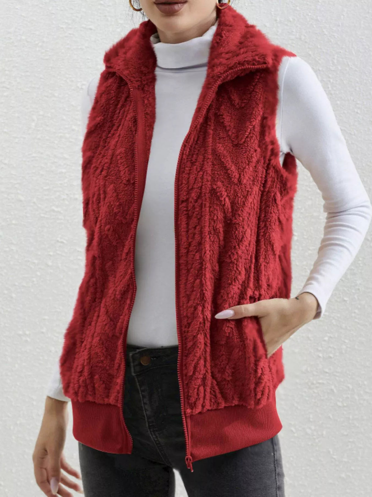 Full Size Cozy Faux Fur Zip-Up Vest Coat Plus Size - Lilixa.store