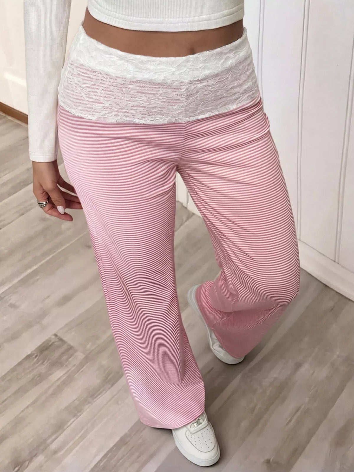 Lace Detail Striped Pants