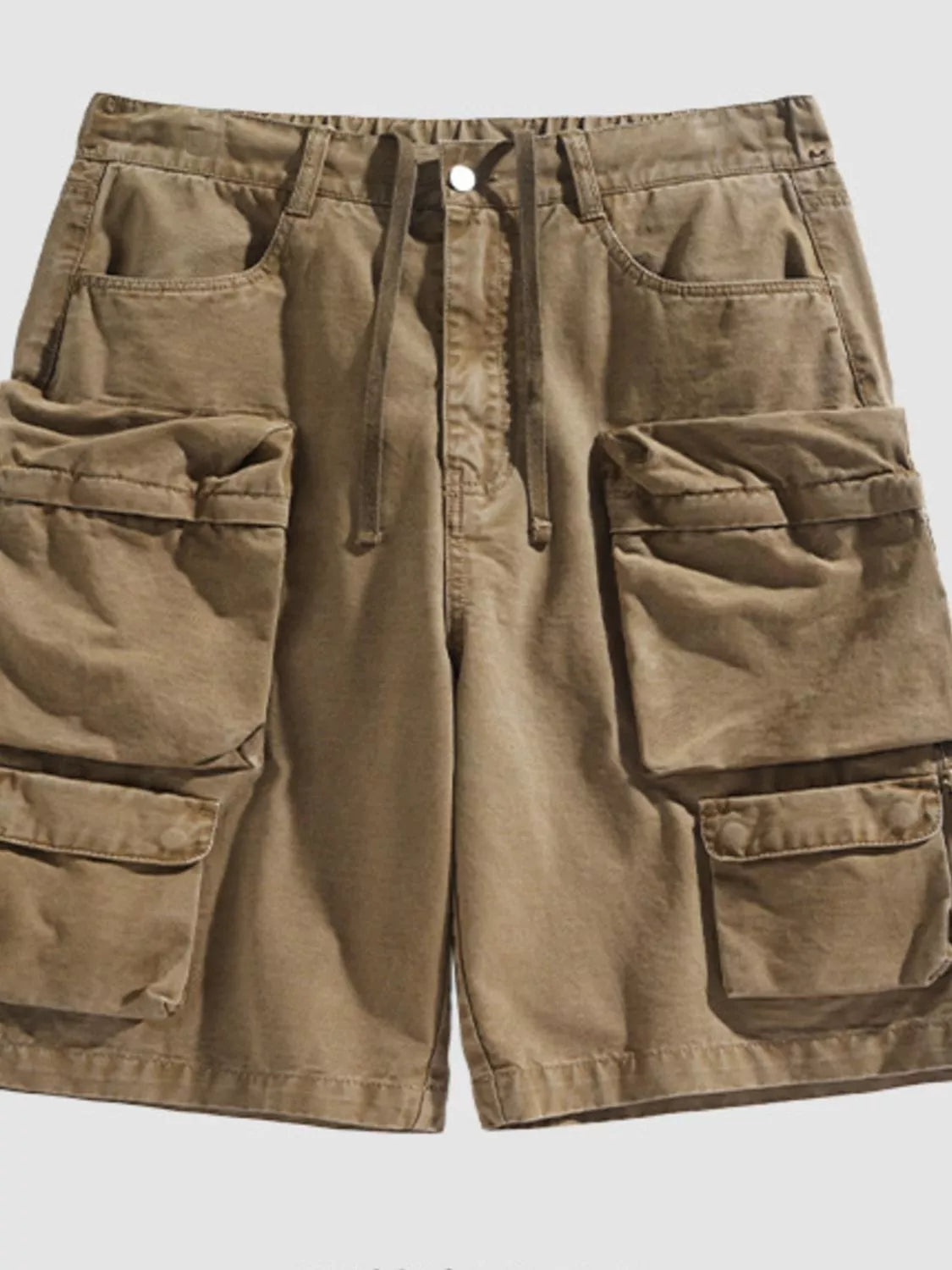 Men's Vintage Washed Multi-Pocket Cargo Shorts in Camel