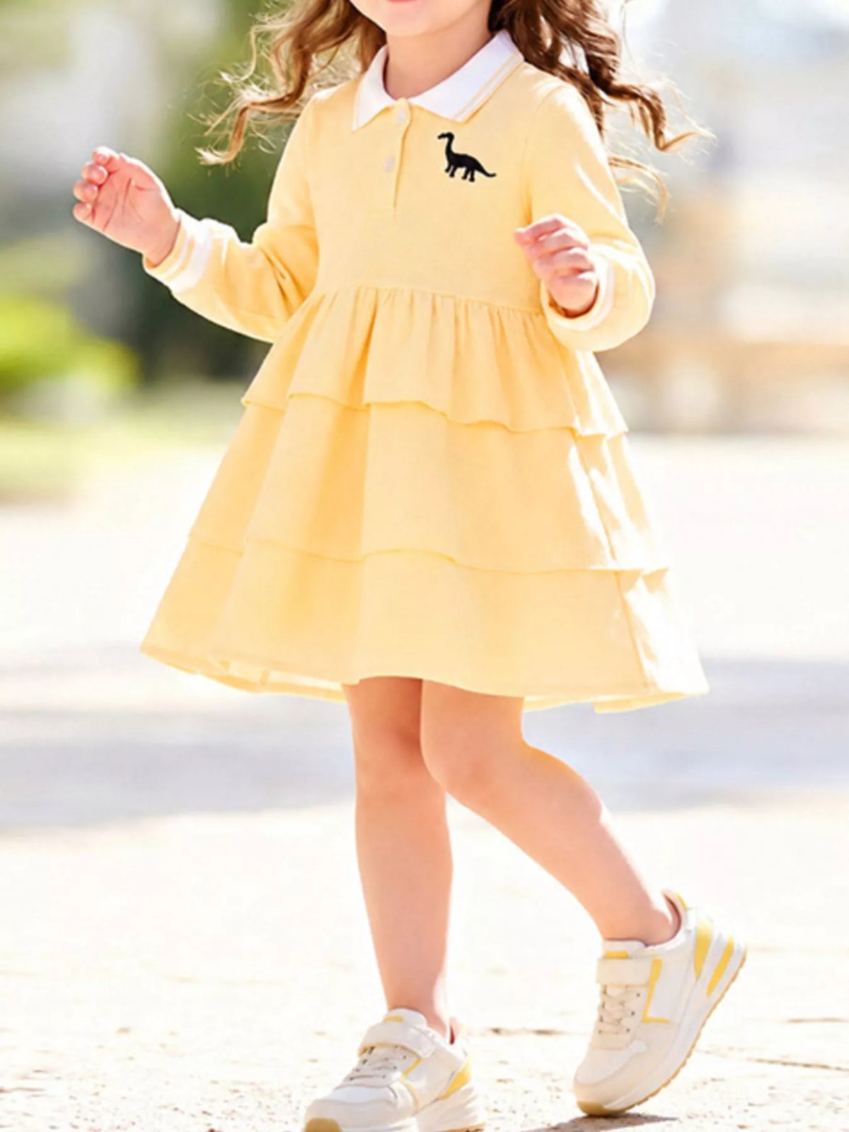 Children's Tiered Dress with Dinosaur Embroidery - Lilixa.store