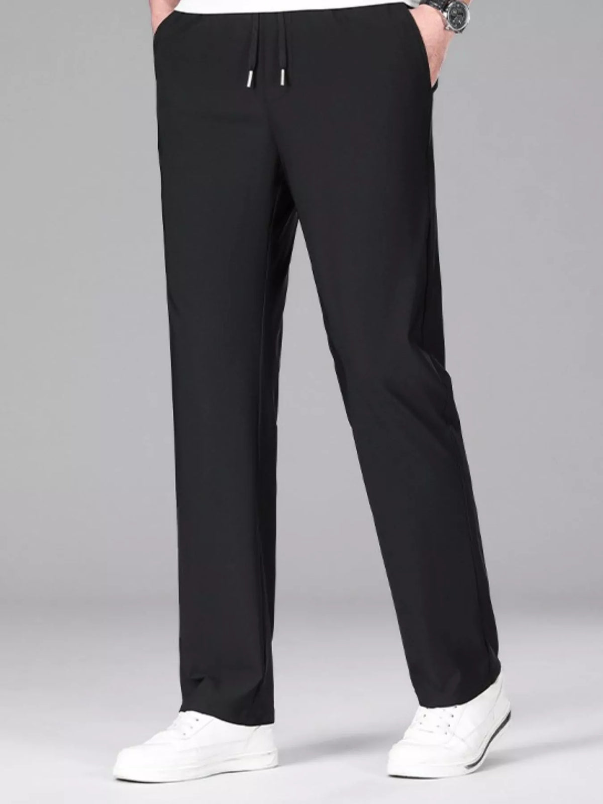 Men's Plus Size Lightweight Drawstring Casual Pants in Black