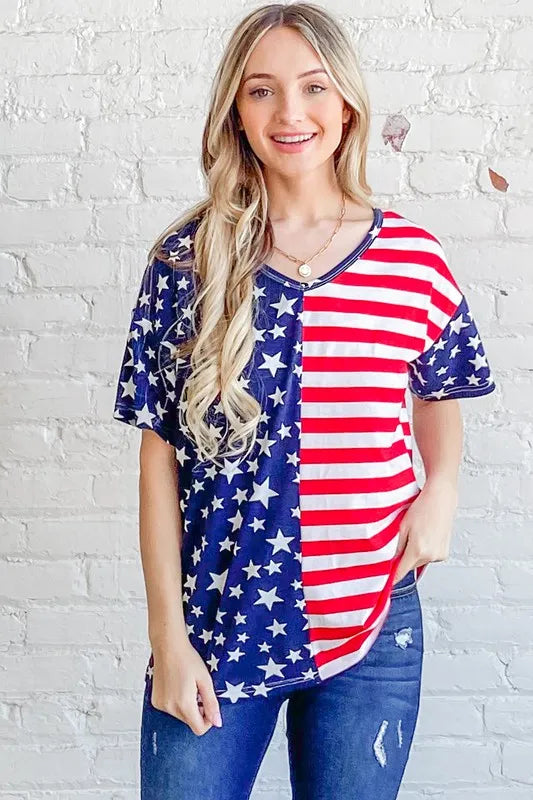 And The Why American Flag Short Sleeve Top - Lilixa.store