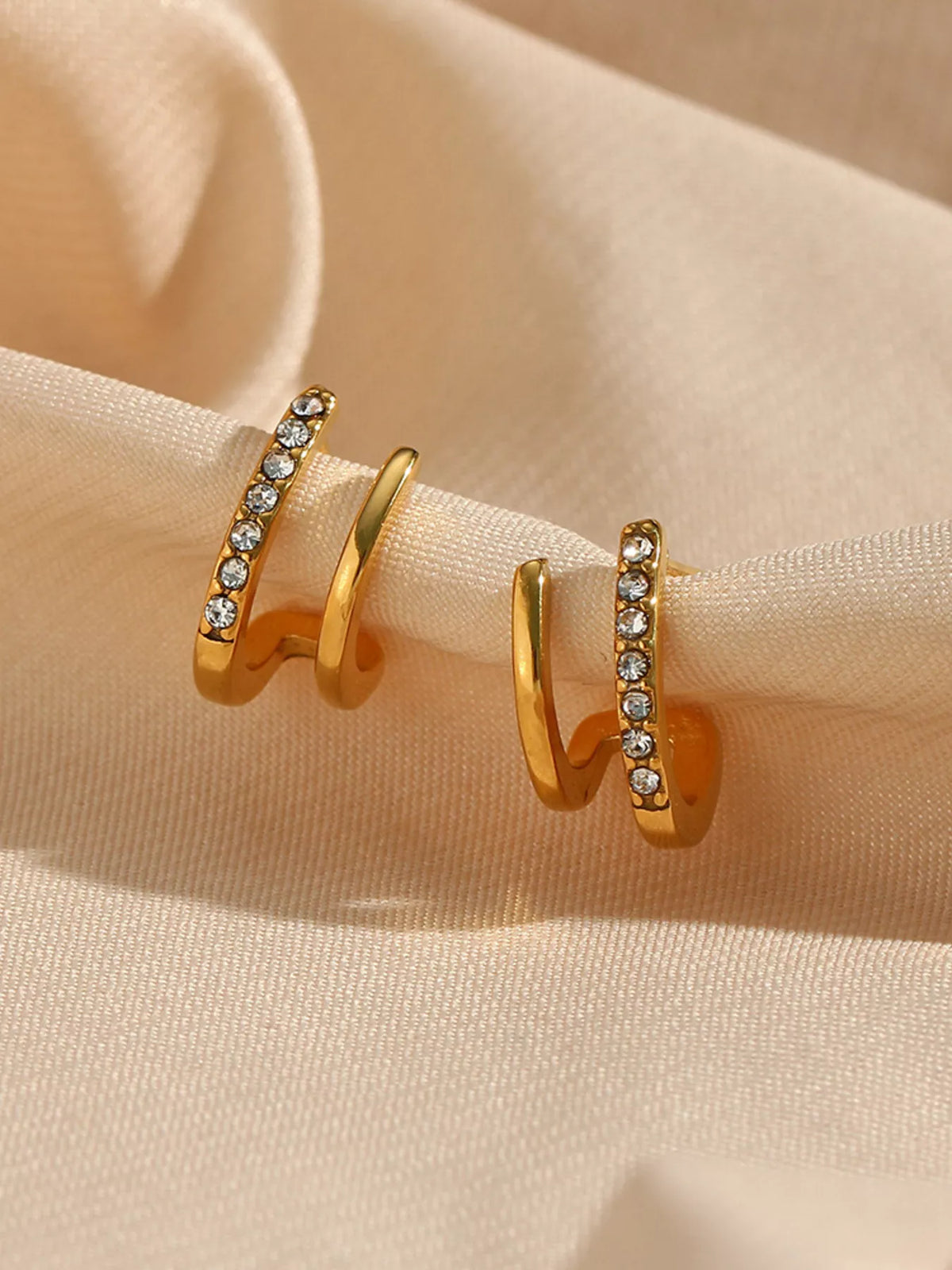 Double-Layer Hoop Earrings in Gold, view 6